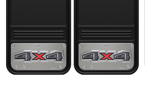 Truck Hardware 2-Pc Rear Stainless "Gray 4x4" Mud Flap Set - Click Image to Close